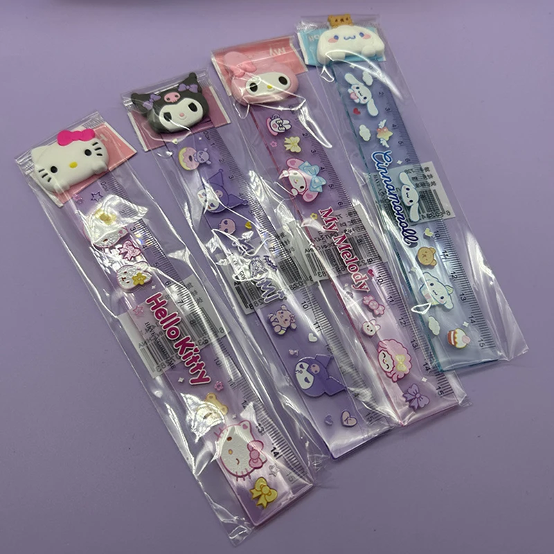 1pcs Sanrio Ruler Hello Kitty Kuromi My Melody Cinnamoroll Cartoon Children Students 15cm Ruler Kawaii Stationery Gift Random