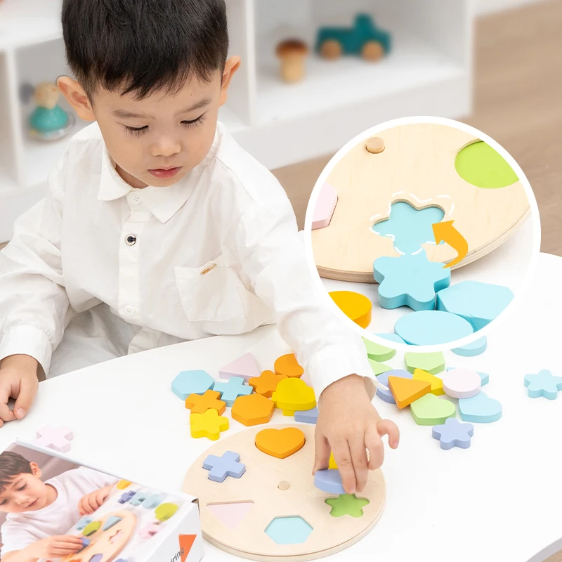 Children Early Education Shape Color Palette Color Cognitive Wooden Rotational Shape Pairing Board Kids Educational Wooden Toys