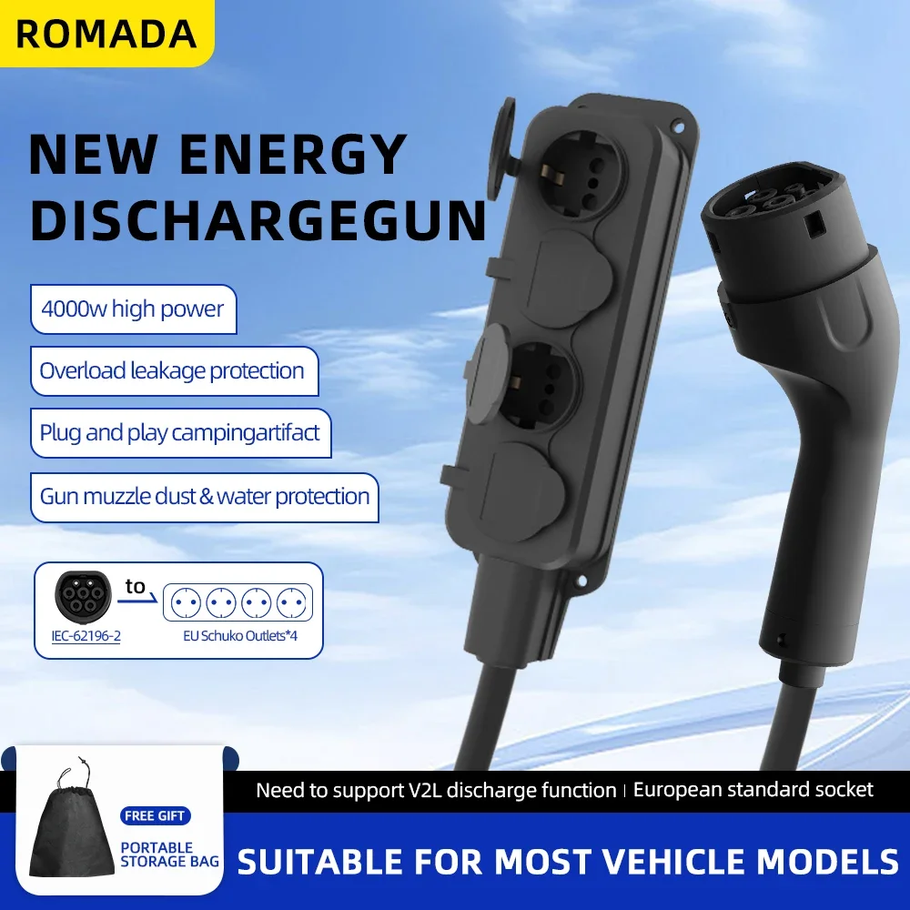 

Европейское наружное электричество Essential V2L Разрядник типа 2 Разрядник для электромобилей 16A 4 кВт 220 В V2H Разрядное устройство Type2 Вилка для ЕС