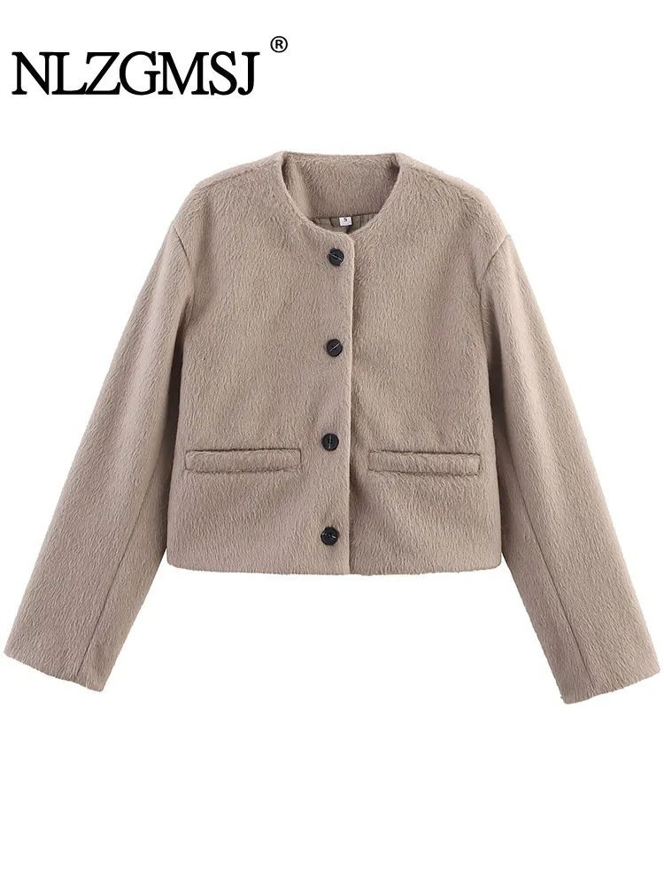 

NLZGMSJ Casual Chic Women Jackets Solid Single Breasted O-Neck Pockets Long Sleeve Coats New Fashion Autumn Coats