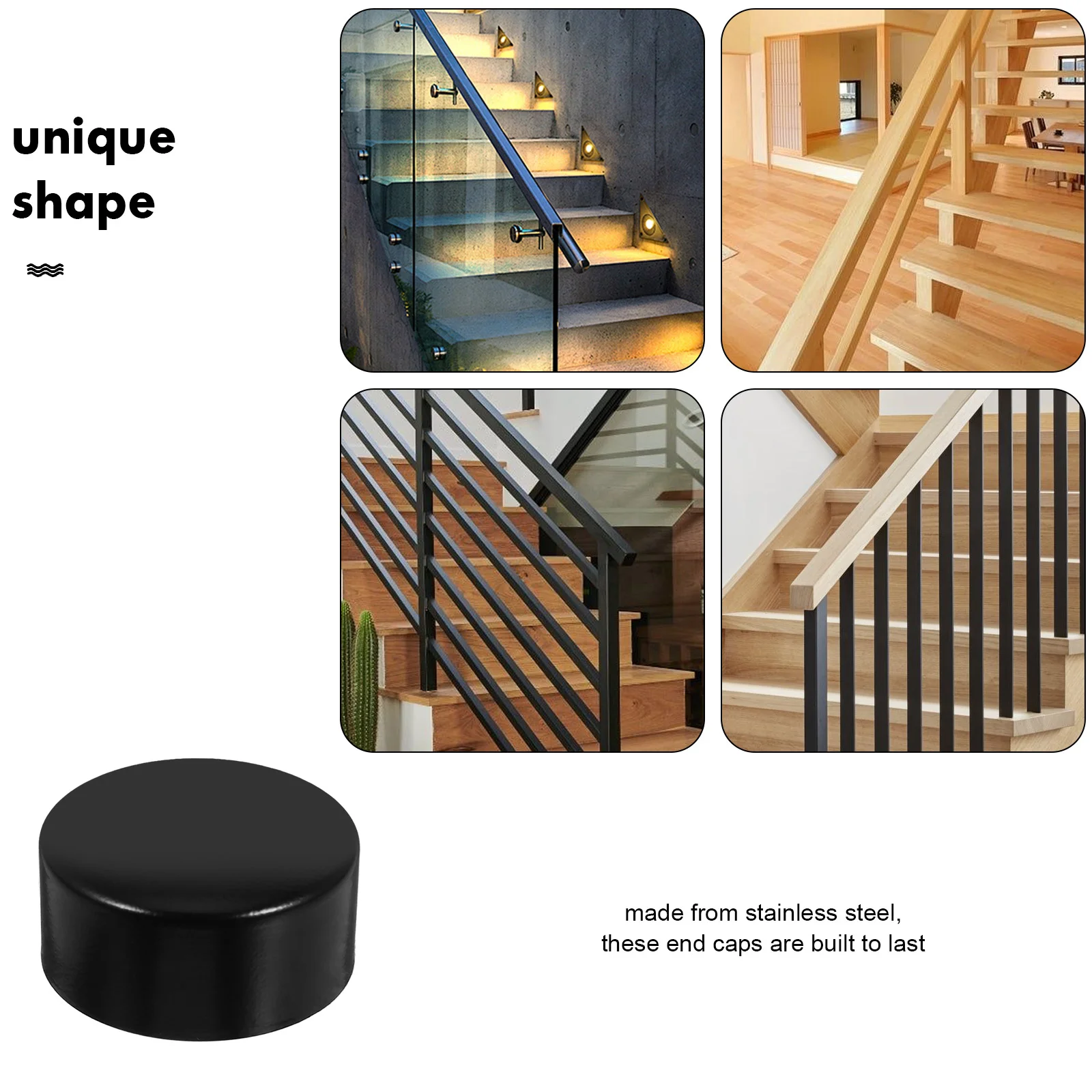 2PCS Stainless Steel Handrail End Caps Minimalist Design Easy Install PVC Wood Handrails Home Office Commercial Building