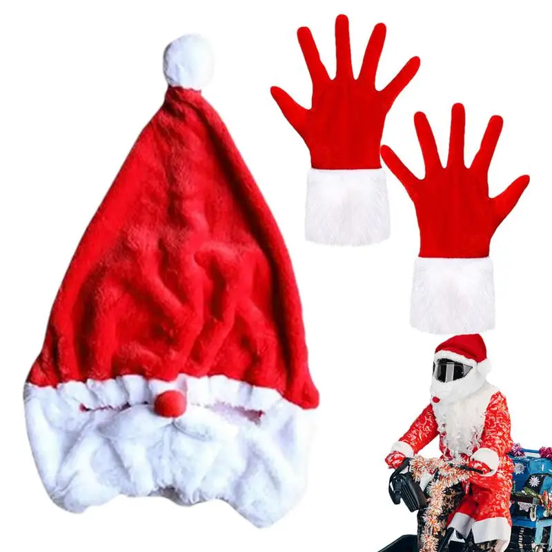 

Santa Motorcycle Headgear Funny Plush Motorbike Cover With Christmas Gloves Christmas Motorcycle Headgear Cover Santa Claus Hat