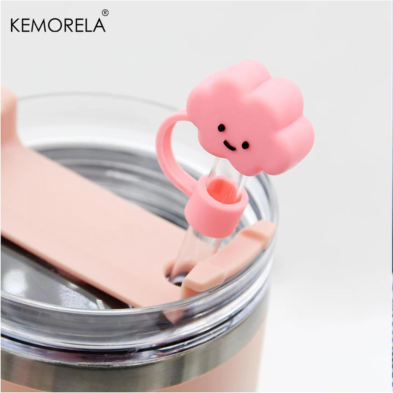 6Pcs Cute Cartoon Plush Toy Straw Cover For 10mm Silicone Straw Cap Sleeve Reusable Dust Plug Drink Water Cup Accessories