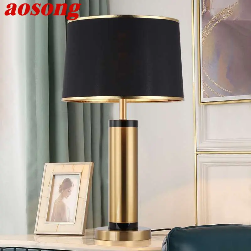 AOSONG Contemporary Black Gold Table Lamp LED Vintage Creative Simple Bedside Desk Light for Home Living Room Bedroom