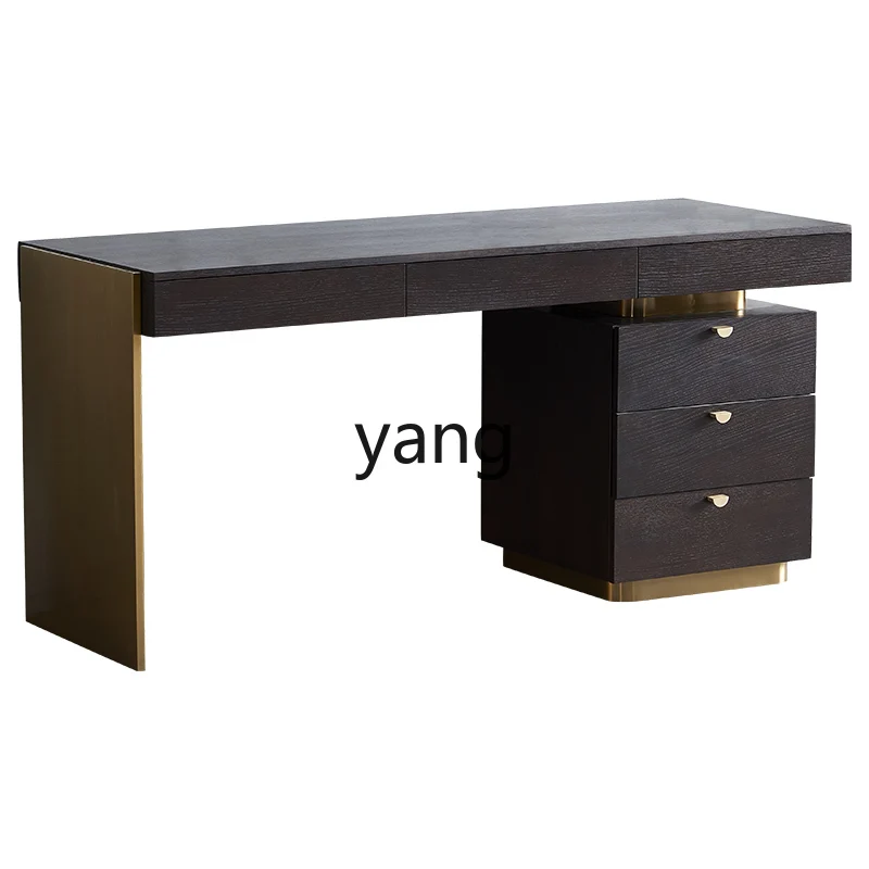 

lmm Italian light luxury minimalist modern minimalist smoked wood color solid wood desk study computer desk