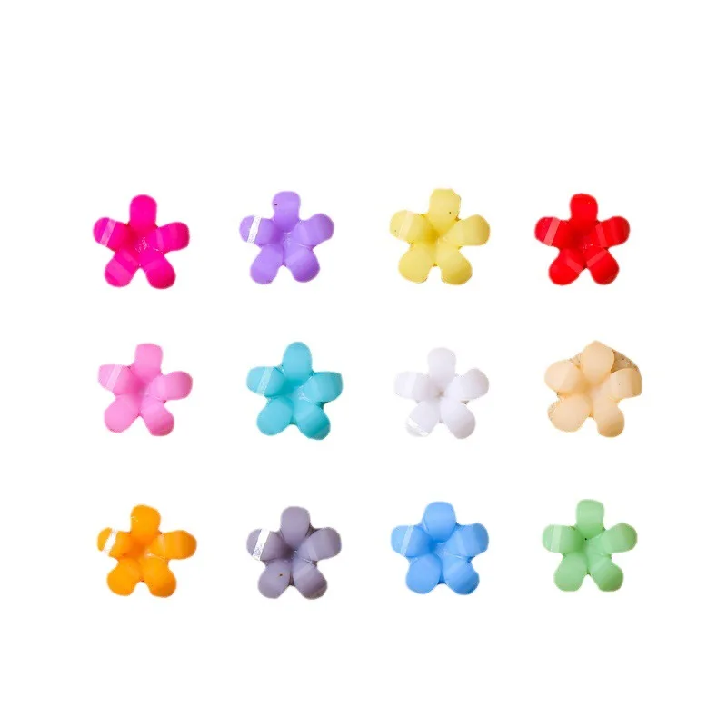 100PCS 9MM Mixed Color Five-petaled Flowers 3D Acrylic Nail Art Decorations Charms Accessories Manicure Decor Supplies Material