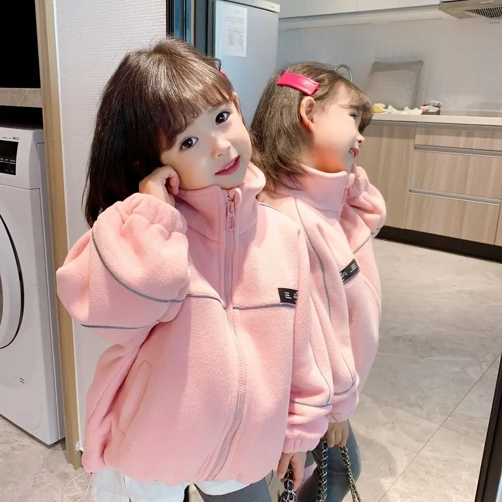

Girls' Fleece-Lined Sweater Spring 2023 New Fleece-Lined Thickened Children's Baby Fashionable Jacket