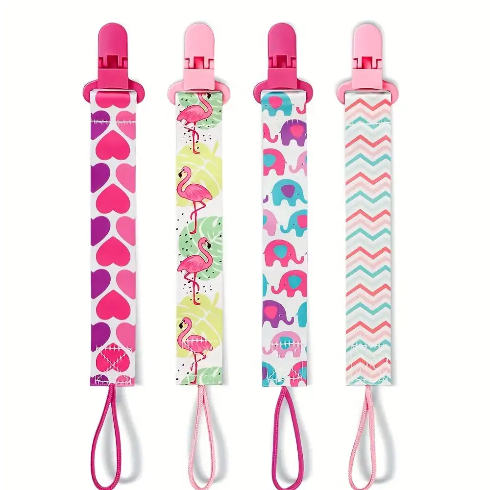 4pcs/set Newborn pacifier chain clip Double-sided printed pacifier Belt Pacifier holder Infant feeding