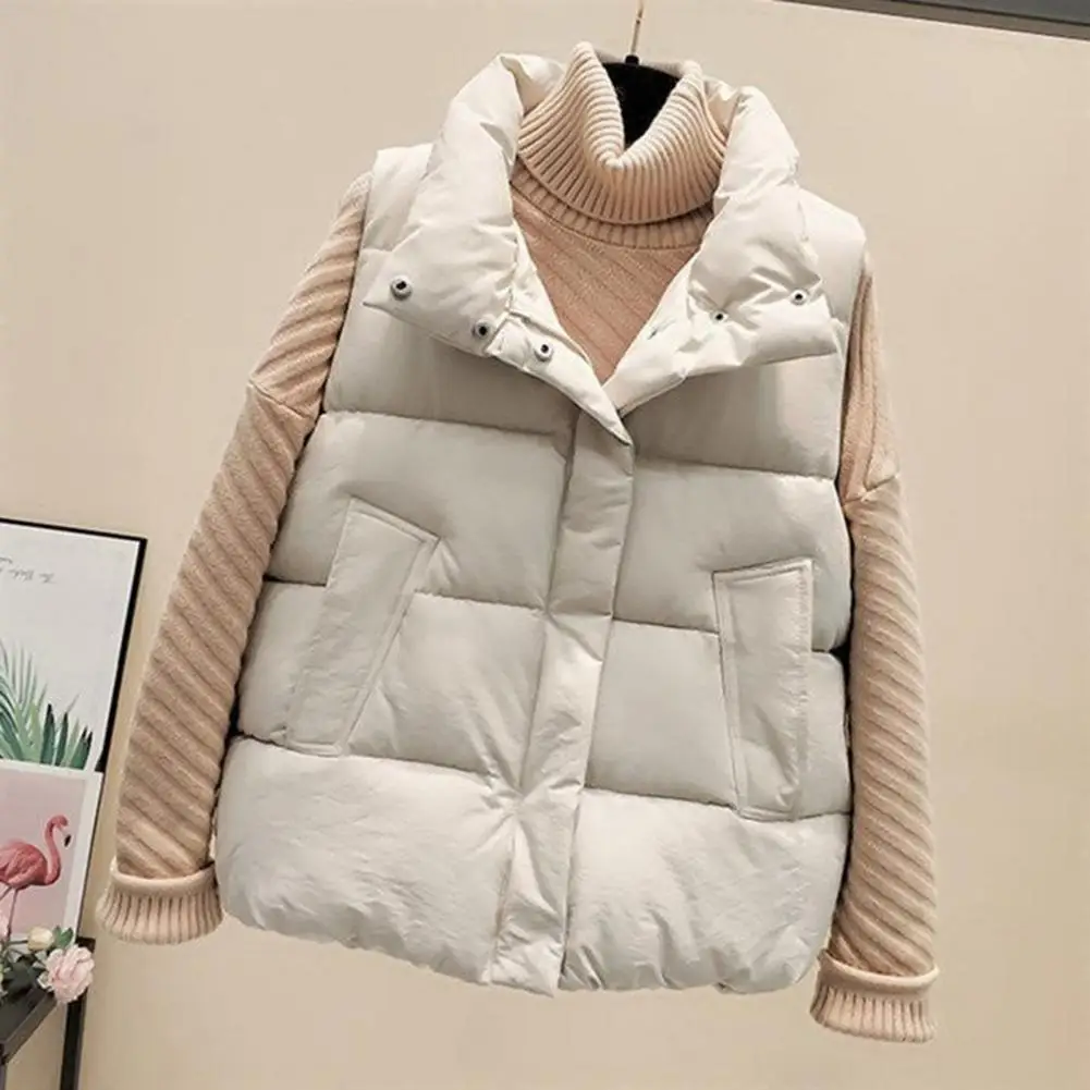 Women Cotton Vest Women's Winter Vest Coat with Thickened Padding Zipper Closure Turn-down Collar for Windproof Heat Retention