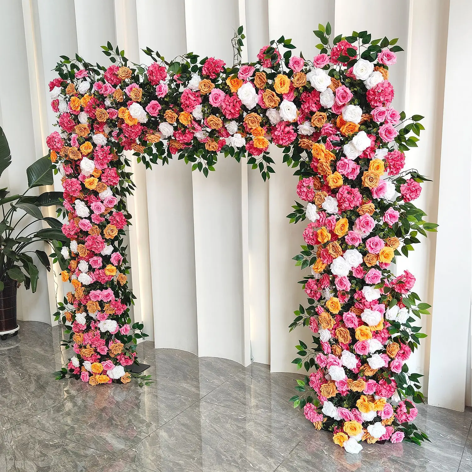 European autumn color square arch floral background arrangement wedding outdoor fake flower road flower simulation flower wall