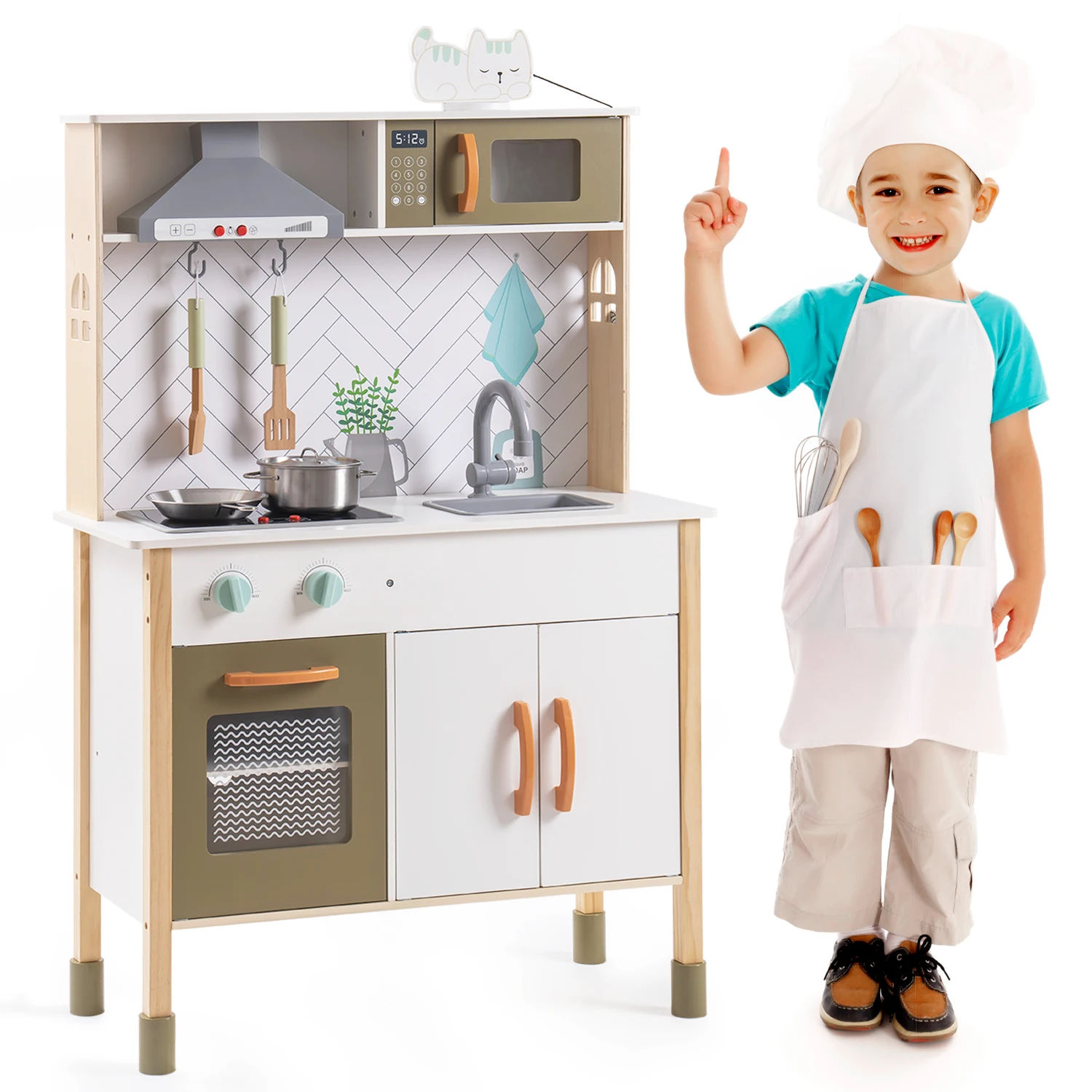 Juego de cocina clásico de madera, gran regalo para niños, adecuado para Navidad, cumpleaños y fiesta