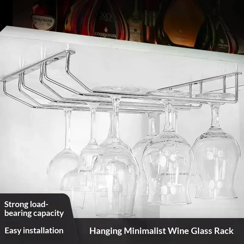 27/34cm Carbon Steel Wine Rack Glass Holder Hanging Bar Hanger Shelf Hanging Rack Under Cabinet Stemware Organizer