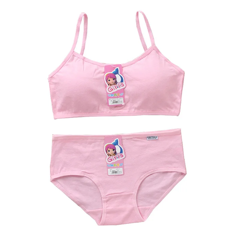 Teenage Girls Solid Color Bra And Panties Set Underwear Training Vest Sports Bra Boxer Kids Lingerie for Students