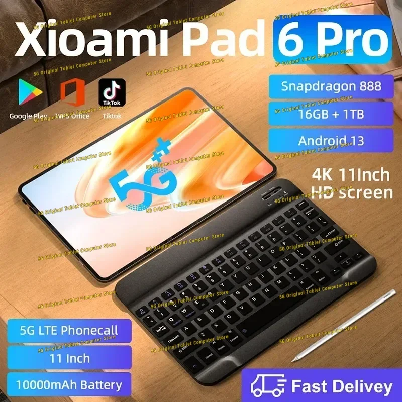 

Оригинальный планшетофон 2024 дюймов, планшетный ПК Pad 6 Pro, Android 13, Snapdragon 888, две SIM-карты, ОЗУ 16 ГБ + ПЗУ 1 ТБ, телефон с функцией WIFI, HD, 4K, Mi, планшет