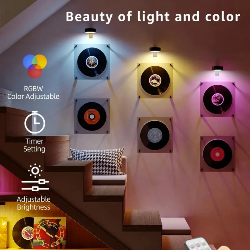 

Беспроводной настенный светильник с регулируемой яркостью, магнитный светодиодный прожектор на батарейках с пультом ДУ для подсветки картин