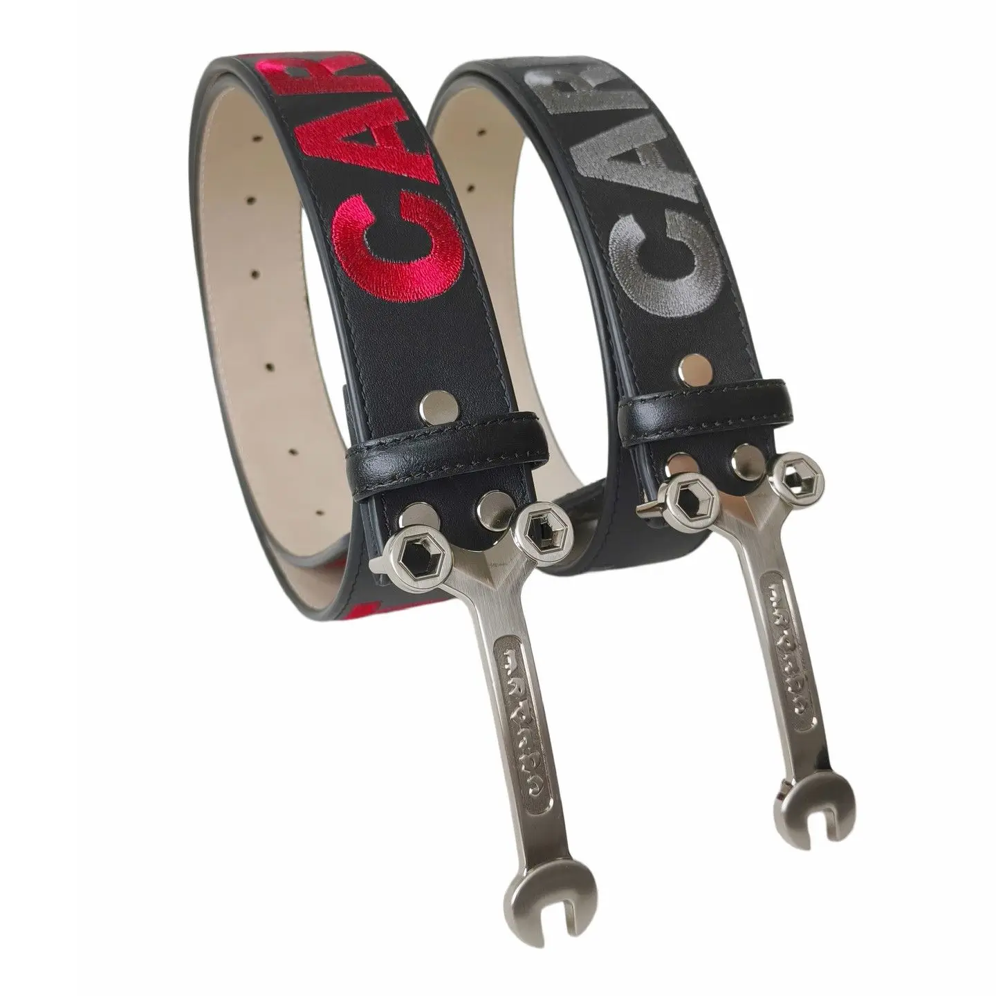 Leather Belt Genuine Leather Belt Wrench Buckle Embroidered Letters Wide Waist Strap For Casual Workwear Biker Street Fashion