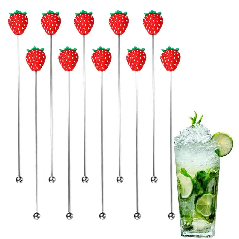 

Strawberry Cocktail Stirrers Sticks Beverage Mixing Sticks Tool Stainless Steel Stirrers Drink Mixing Sticks For Bar 10 Pcs