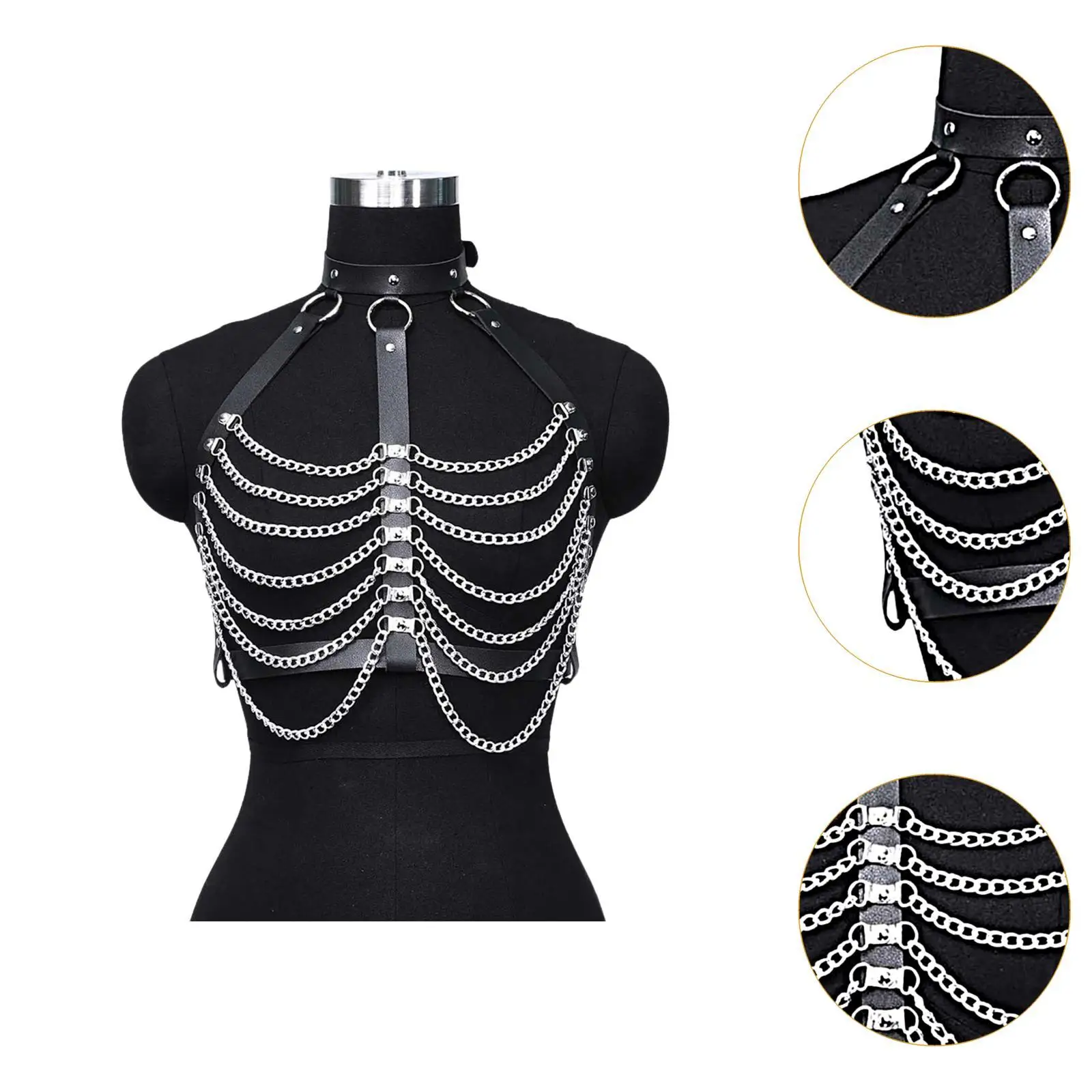 فاسق الصدر سلسلة الكتف الصدرية تسخير المختنق الطبقات الأسود بو الجلود العصرية بار #5