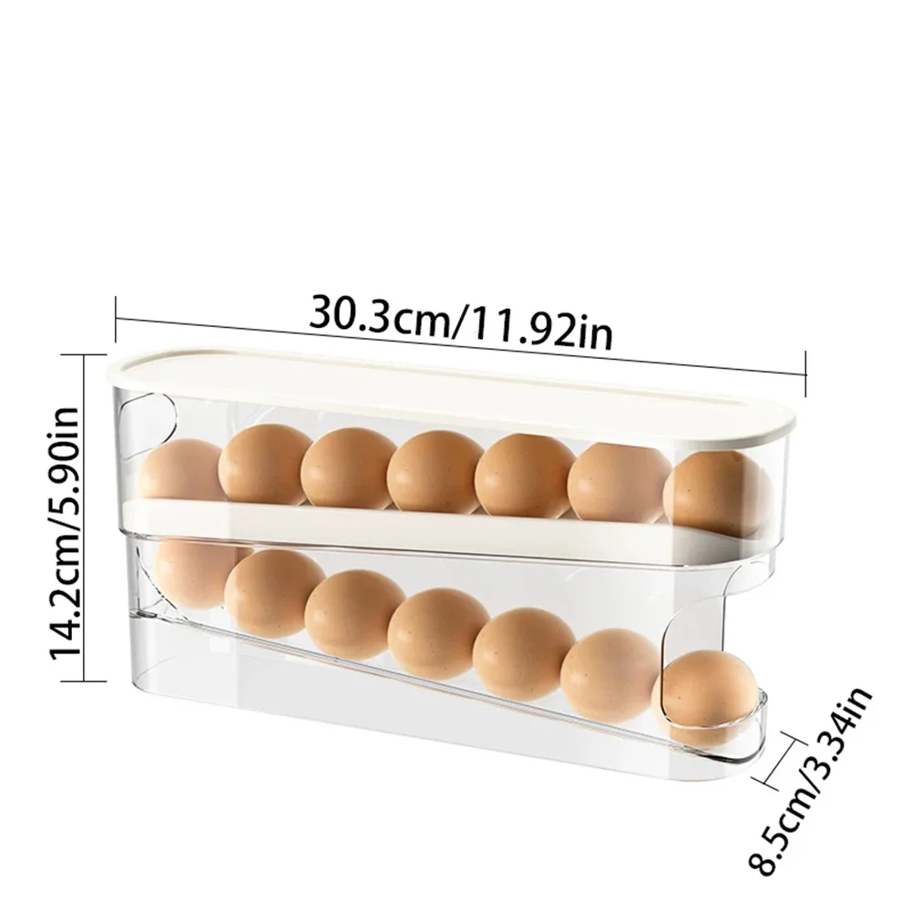 1PC Slide Type Egg Carton Double Automatic Egg Roller Refrigerator Side Door Egg Storage Kitchen Countertop Egg Holder ﻿ - view 2