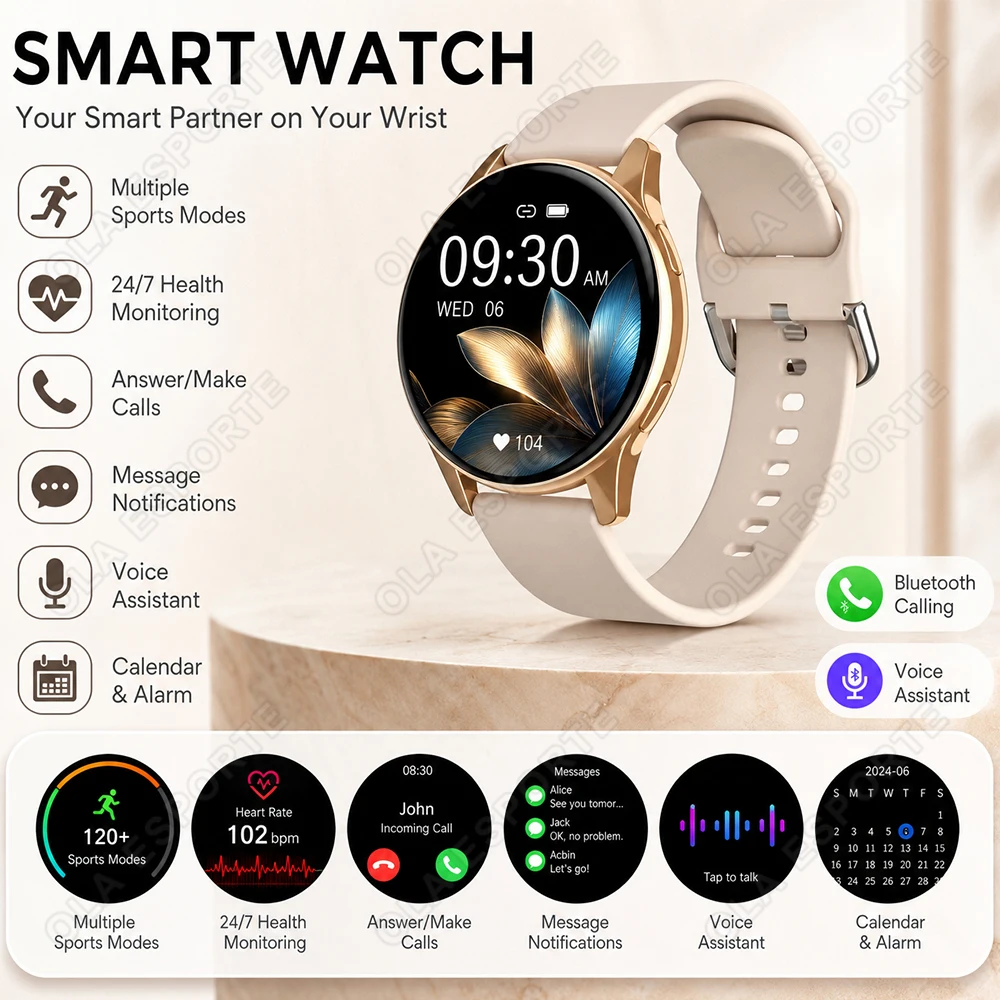 Nowy Smartwatch Dla Mężczyzn i Kobiet z Funkcją Połączeń Bluetooth, Monitorowaniem Tętna, Natlenienia Krwi, Snu, Wodoodporny, 100+ Trybów Sportowych, Smartwatch HT30