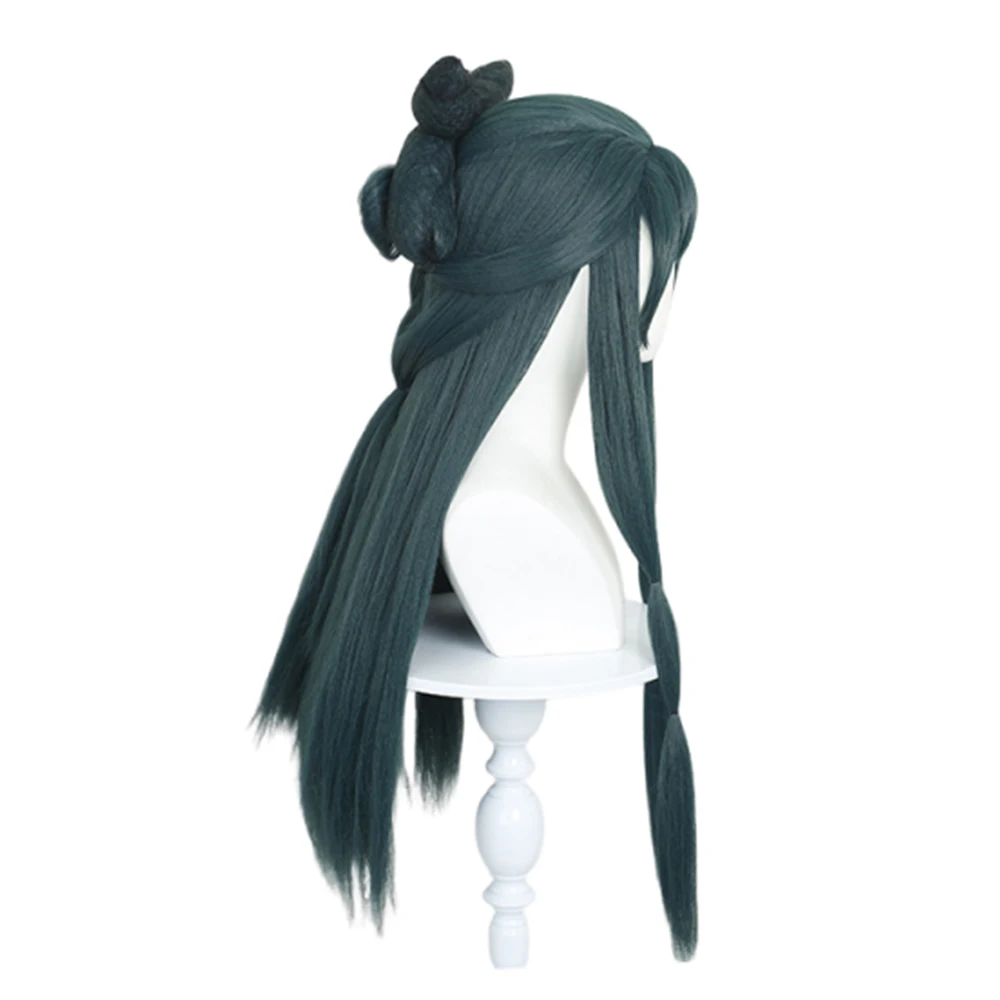 Maomao Western Capital Banquet Cosplay Wig Dark Green Ancient Style With Detachable Hair Buns for Women Halloween Costume