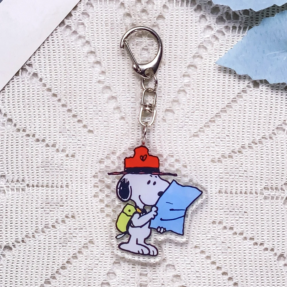 1/13Pcs Cartoon Snoopy Accessories Cute Car Keychain Acrylic Keyrings Bag Charms Backpack Pendant Prop Decoration Friends Gifts
