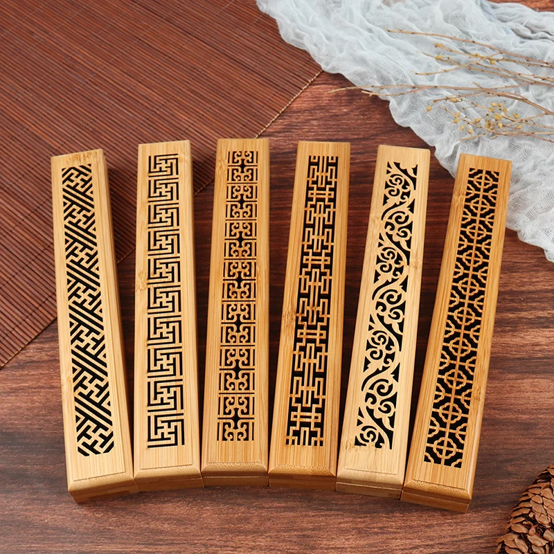 Bamboo Wooden Incense Stick Holder Burning Joss Insence Box Burner Ash Catcher