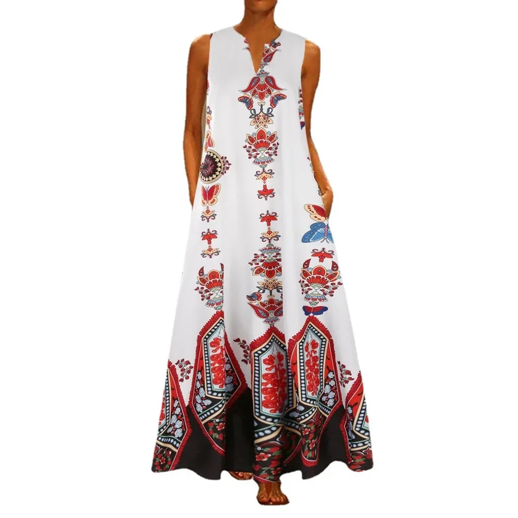 Robe longue décontractée à imprimé floral pour femmes, vêtements d'été Boho, col en V, robes sexy pour dames, grande taille, Maxi, hors initié, 2023