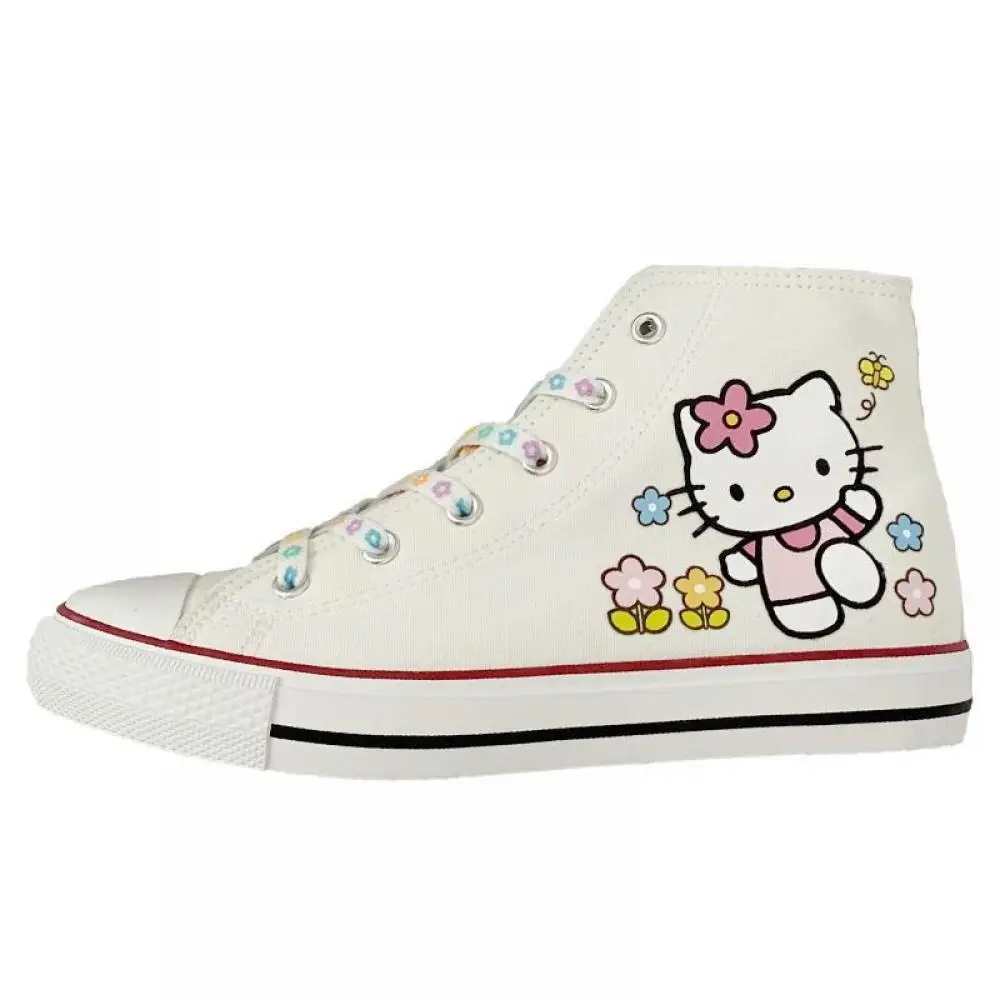 Kawaii Sanrio Hello Kitty Women High-Top Canvas Flat Shoes Spring Autumn Lace-Up Sport Shoes Non-Slip Sneakers Zapatos De Mujer