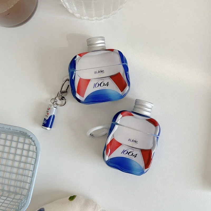 

For Apple AirPods Pro3 AirPods 4 3 2 1 Pro 2 Case Cute Creativity Beer Bottle Headphone Protective Cover with Pendant Send Gifts