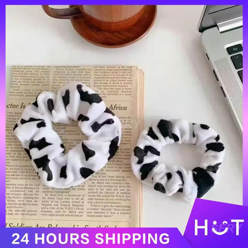 Plush Hair Cord Washable Plush Head Rope Headwear Rubber Band High Color Value Dairy Cow Pattern Big Hair Ring Not Easy To Break