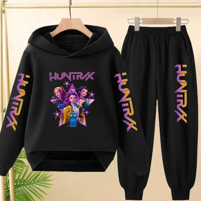 3-12 سن الأطفال ملابس خارجية الخريف الشتاء 2 قطعة مجموعة فتاة الكرتون خطابات طباعة هوديي بنطلون البلوز لطيف مقنعين رياضية