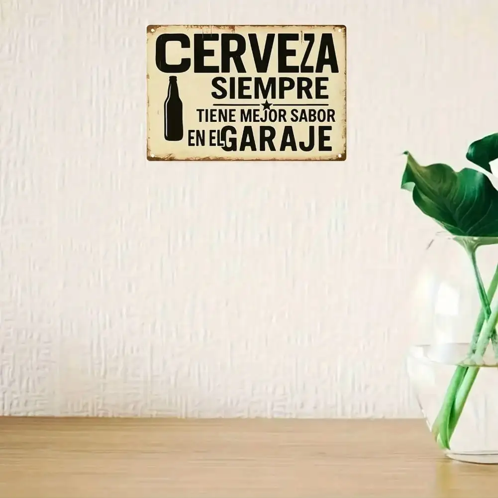 Vintage Cerveza Metal Beer Sign 7.8x11.8 Inch Retro Bar Wall Decor Man Cave Garage Art