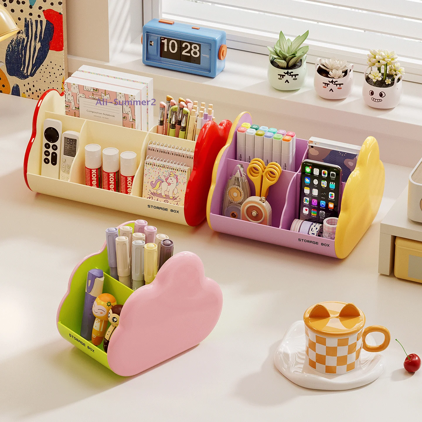 {Summer2} Tragbare Kunststoff-Aufbewahrungsbox für den Schreibtisch, Schreibtisch-Organizer für Studenten, Aufbewahrungsregal für Schreibwaren, Make-up-Aufbewahrungsbox