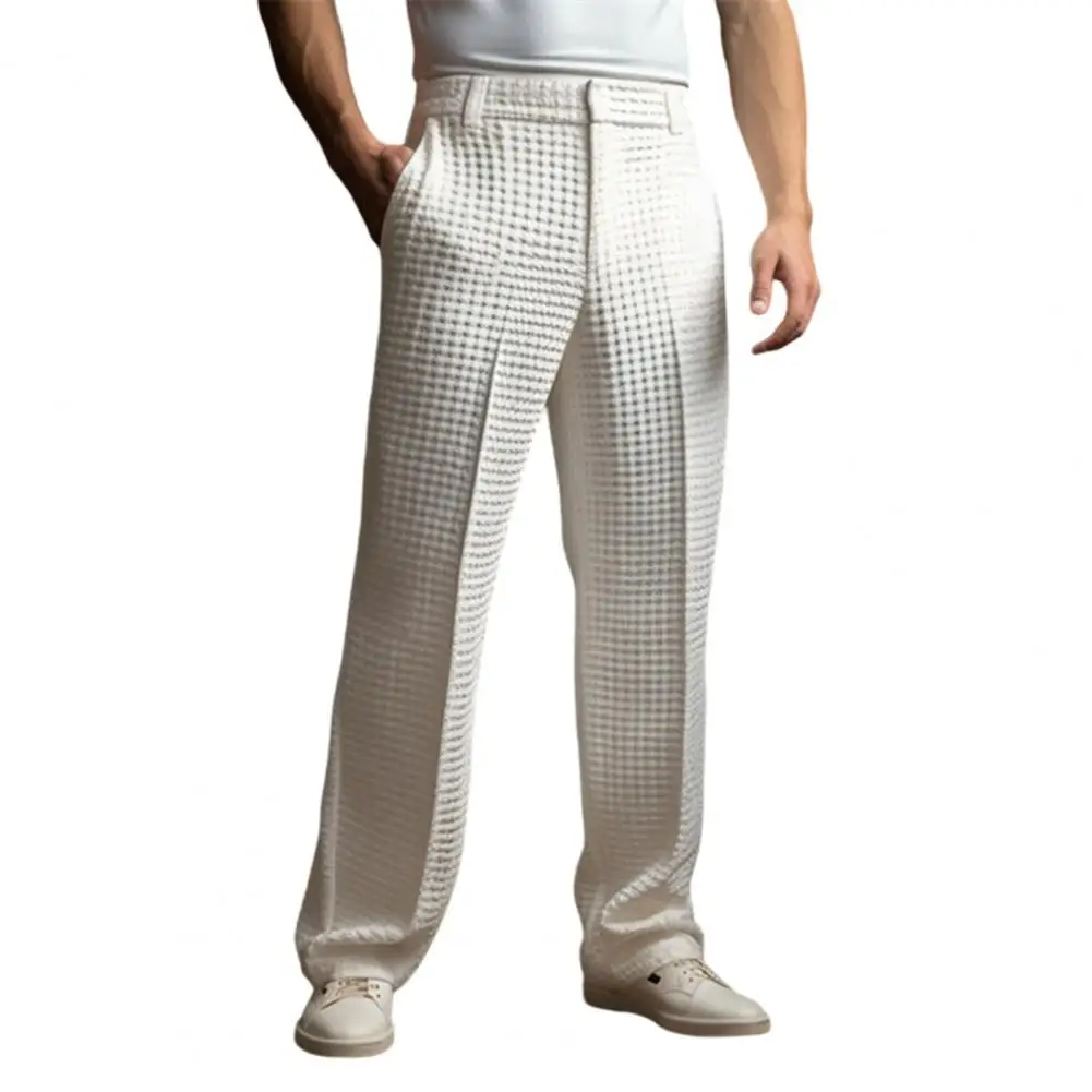 

Men Polyester Casual Pants Men's Waffle Dress Pants with Belt Casual Wide Leg Trousers for Business Office Stylish for Daily