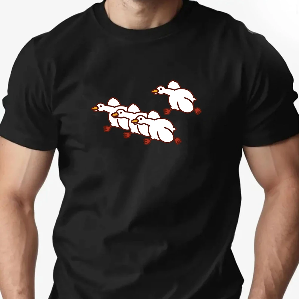 

Men T-Shirt 100% Cotton Big Goose Cartoon Print Summer Breathable Oversized Round Neck Casual Tee High-Quality Fashion Top