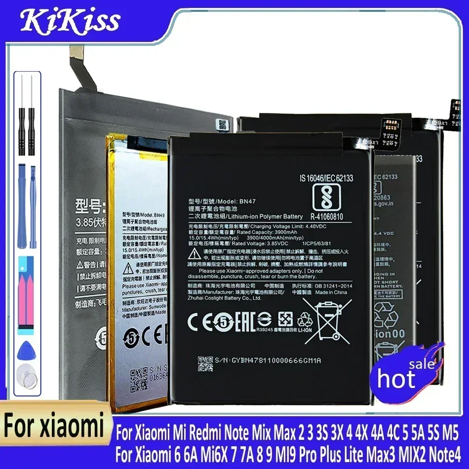 Battery For Xiaomi Mi Redmi Note, Max 2, 3S, 3X, 4, 4X, 4A, 4C, 5, 5A, 5S, M5, 6, 6A, Mi6X, 7, 7A, 8, 9, MI9 Pro Plus Lite, Max3