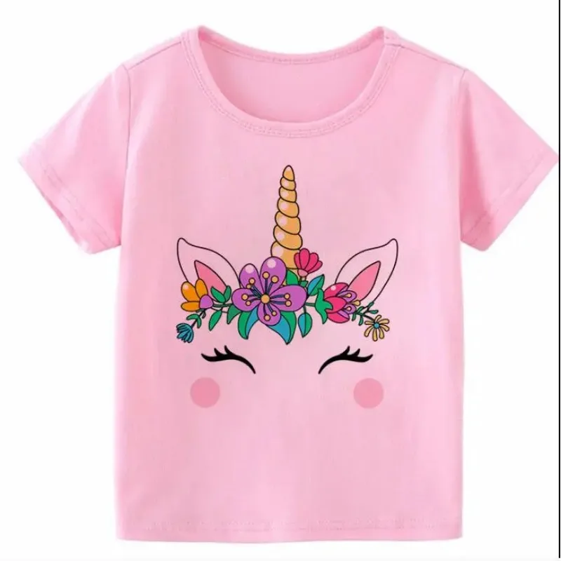 Camiseta infantil de manga curta, camiseta panda rosa, blusa casual infantil, meninas e meninos, camiseta de bebê, nova, verão