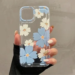 Summer Blue Large Flower Pattern Transparent Phone Case for Iphone 15 14 Pro Max 13 12 Pro 11 X XR XS 7 8 Plus SE2 MiNi Cover