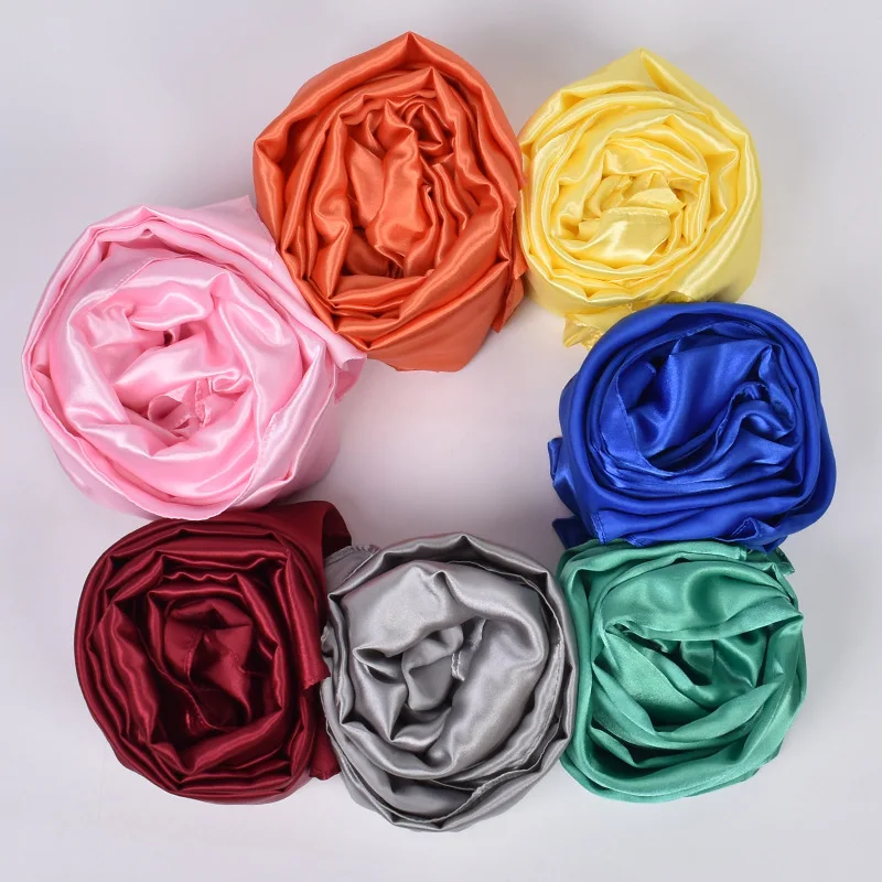 Heitou 90CM New Solid Color Kerchief Fashionable Large Square Scarf Satin Headscarf Hijabs for Woman Luxury Silk Wraps for Women