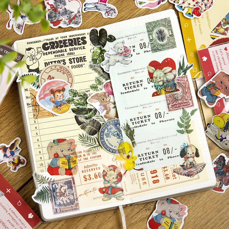 40Pcs Circus Mobilization Series Animal Theme Rabbit Bear Handbook Decorative Background Diary Album Lable Junk Journal Planner