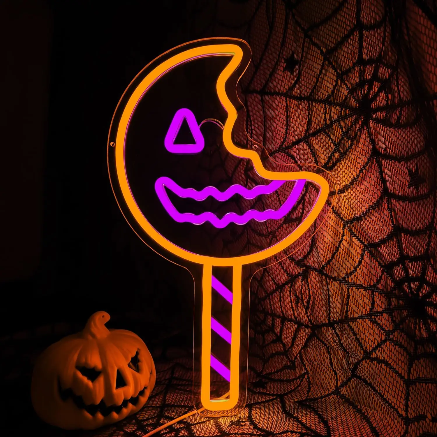 Lollipop Candy Trick Treat Halloween Neon Sign Pumpkin Neon Lights Wall Decor LED Light Signs For Bedroom Home Room kid Gift