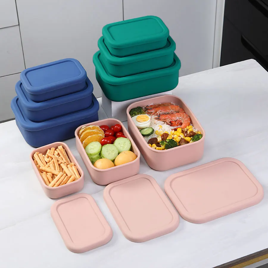 Silicone Lunch Box Portable Bento Box Lunchbox Leakproof Food Container Microwave Oven Dinnerware for Students Travel Tool