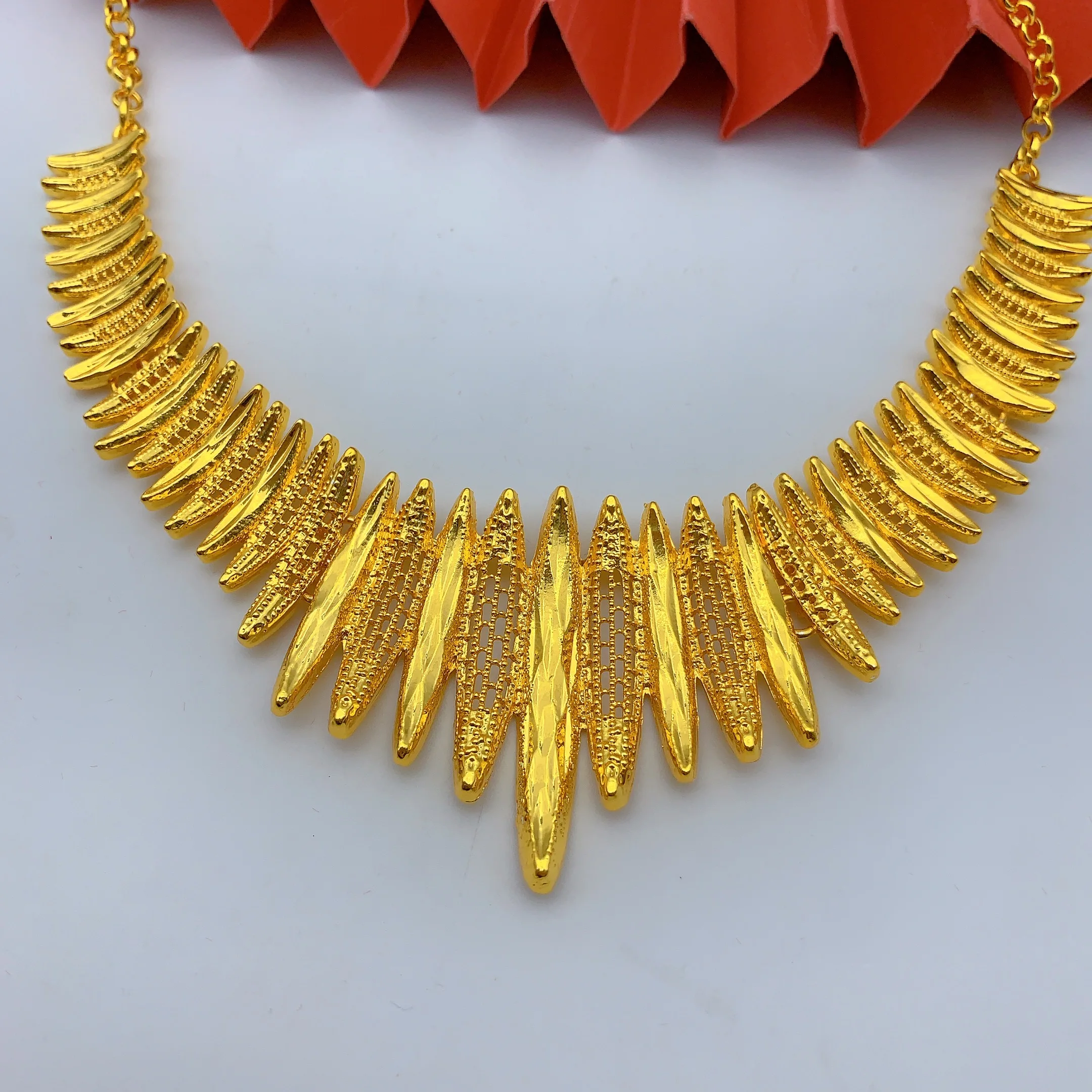 ANIID Dubai 24K Gold Color Jewelry Sets Wedding African Necklace Earrings For Women Nigerian Indian Bridal 2PCS Set Party Gifts - view 4