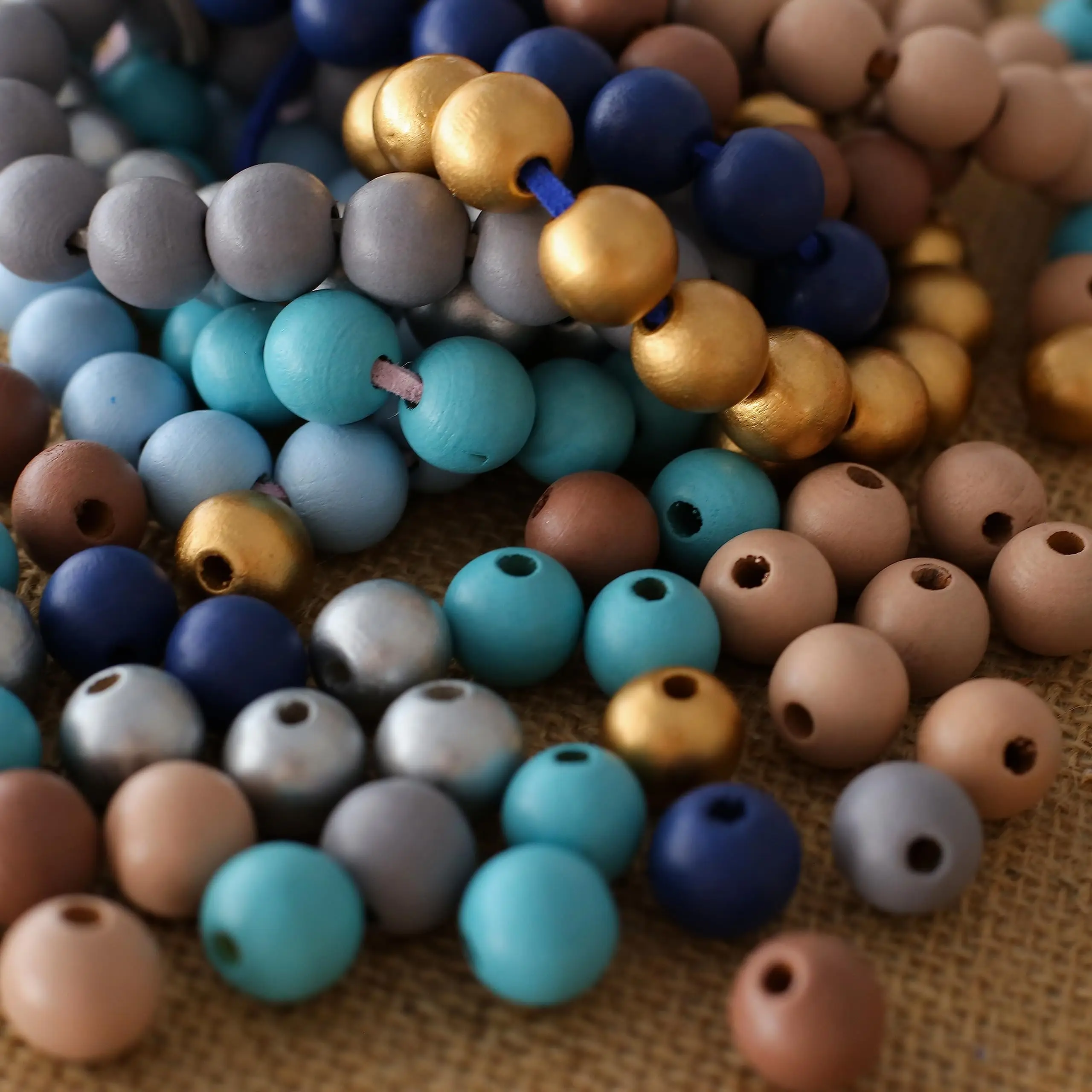 Colored Wooden Beads Round Blue Wooden Beads Colorful Natural Wooden Beads Gold Festival Wooden Beads Farmhouse Wooden Beads Fo