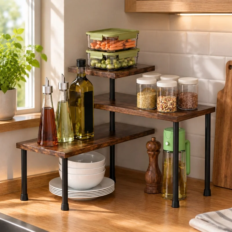 Mobile 3-Layer Corner Rack for Kitchen and Bathroom Storage, Portable Organizer for Spices and Coffee Supplies