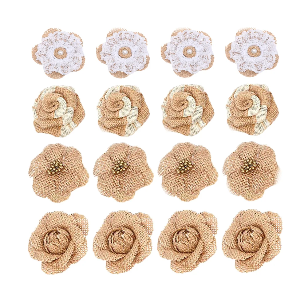 

24pcs Jute Flower Burlap Simulation Craft Decoration Diy Handmade Hat Hair Bow Bag Shoes Accessories Party Wedding Centerpiece