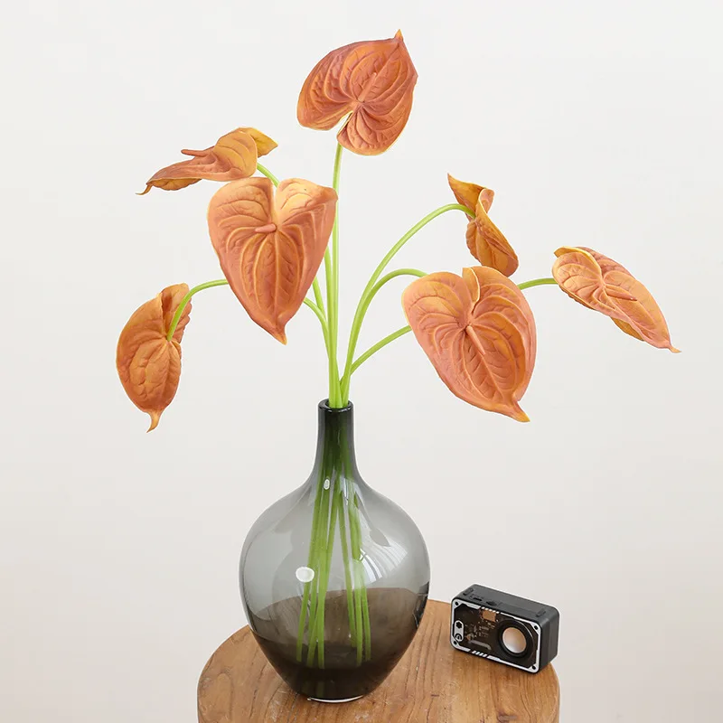 Lot de 10 fleurs artificielles en PU Anthurium, matériau pour bouquet de mariée DIY, décoration de table de mariage, fausses fleurs de palmier, décoration de fête et de maison