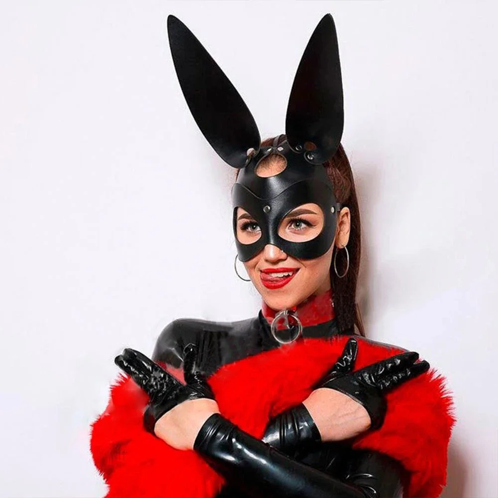 Woman Erotic Sexy Leather Mask Bunny Girl Half Face Fox Bdsm Bondage Party Cosplay Mask Punk Sexy Costume Slave Ball Fancy Masks