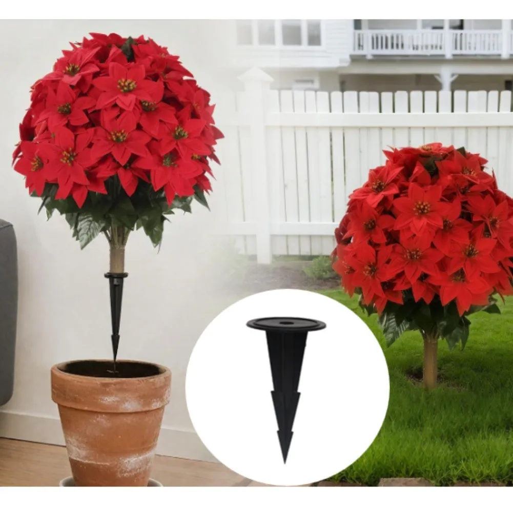 Flower Pot Base with Ground Stake for Memorial Garden For Cemetery Use Black Plastic 13cm Height 7cm Diameter 12pcs